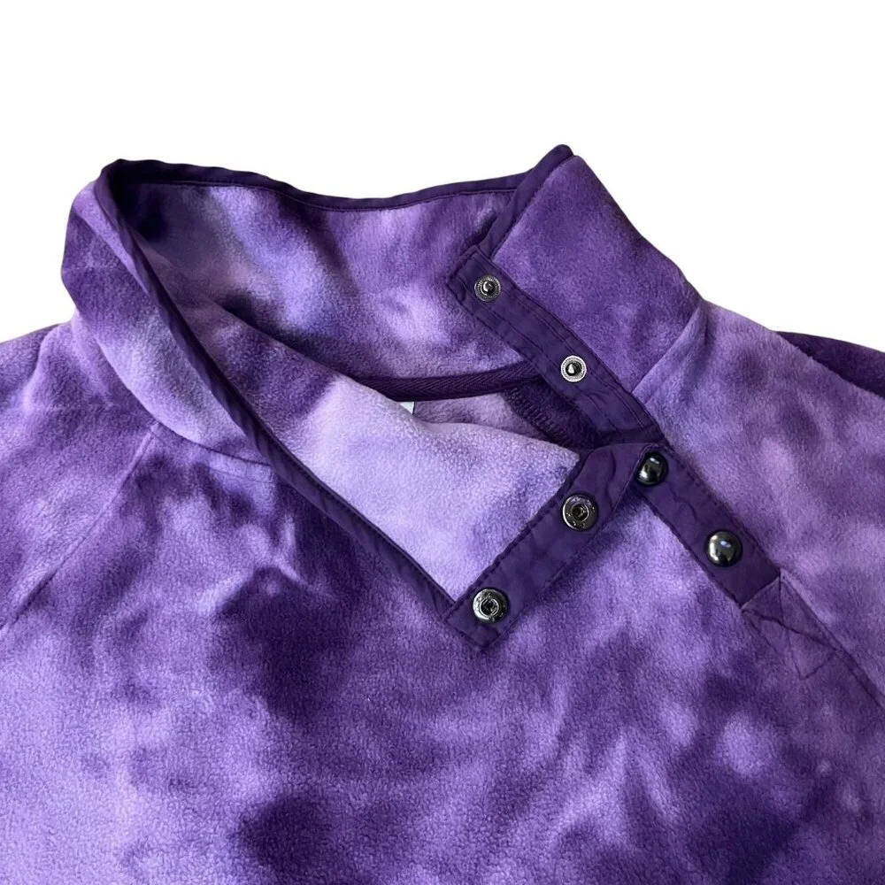 Green Tea Fleece Pullover Womens XL Purple Tie Dye Snap Neck Pockets Used - Picture 6 of 13